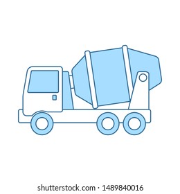 Icon Of Concrete Mixer Truck. Thin Line With Blue Fill Design. Vector Illustration.
