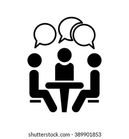 Icon Conference. People sitting around the table talking. Vector illustration