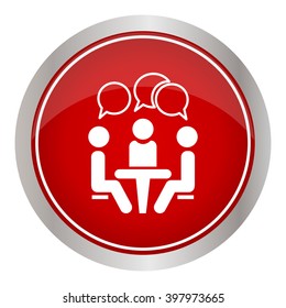 Icon Conference. People sitting around the table talking. Vector illustration