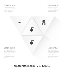 Icon Conflict Set Of Bombshell, Bomb, Sniper And Other Vector Objects. Also Includes Bone, Skeleton, Weapon Elements.