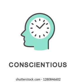 Icon conscientious. All tasks performed exactly on schedule. The thin contour lines with color fills. The thin contour lines with color fills.