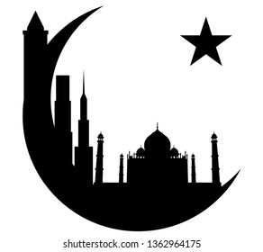 The icon consists of skyscrapers, other buildings and other auxiliary elements. Vector isolated on white background.