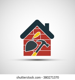 Icon Construction. Building tools and home. Stock vector illustration.