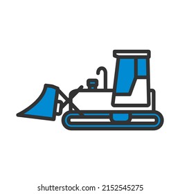 Icon Of Construction Bulldozer. Editable Bold Outline With Color Fill Design. Vector Illustration.