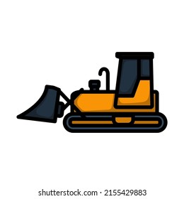 Icon Of Construction Bulldozer. Editable Bold Outline With Color Fill Design. Vector Illustration.