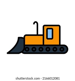 Icon Of Construction Bulldozer. Editable Bold Outline With Color Fill Design. Vector Illustration.