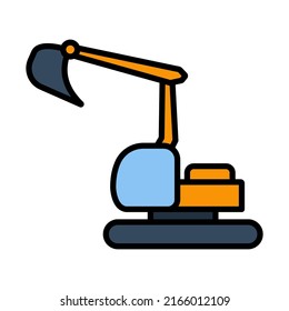 Icon Of Construction Bulldozer. Editable Bold Outline With Color Fill Design. Vector Illustration.