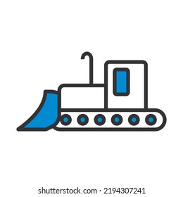 Icon Of Construction Bulldozer. Editable Bold Outline With Color Fill Design. Vector Illustration.