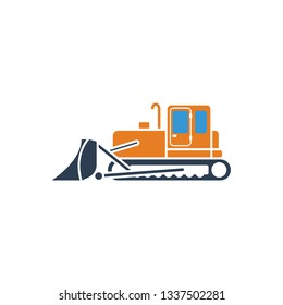 Icon of Construction bulldozer. Flat design. Vector illustration.