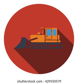 Icon of Construction bulldozer. Flat design. Vector illustration.