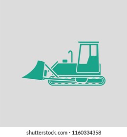 Icon of Construction bulldozer. Gray background with green. Vector illustration.