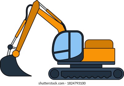 Icon Of Construction Bulldozer. Outline With Color Fill Design. Vector Illustration.