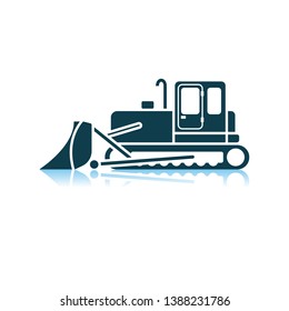 Icon Of Construction Bulldozer. Shadow Reflection Design. Vector Illustration.