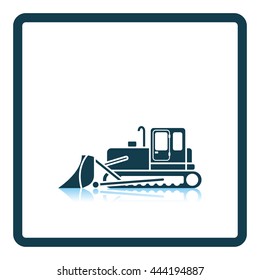 Icon of Construction bulldozer. Shadow reflection design. Vector illustration.