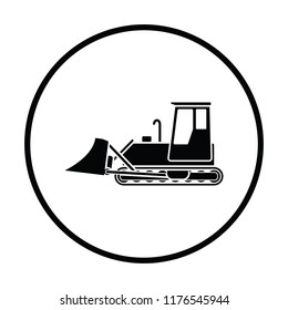 Icon of Construction bulldozer. Thin circle design. Vector illustration.