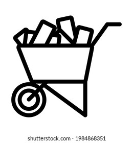 Icon Of Construction Cart. Editable Bold Outline Design. Vector Illustration.