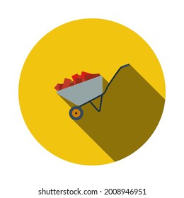 Icon Of Construction Cart. Flat Circle Stencil Design With Long Shadow. Vector Illustration.