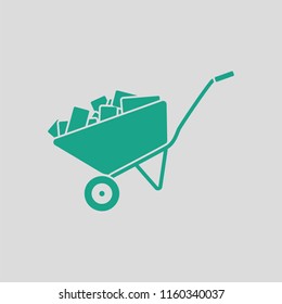 Icon of construction cart . Gray background with green. Vector illustration.

