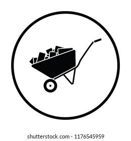 Icon of construction cart . Thin circle design. Vector illustration.