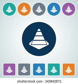 Icon of Construction Cone in Multi Color Circle & Square Shape. Eps-10.