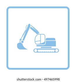 Icon of construction excavator. Blue frame design. Vector illustration.