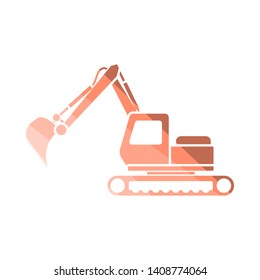 Icon Of Construction Excavator. Flat Color Ladder Design. Vector Illustration.