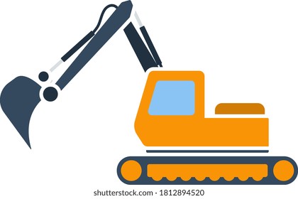 Icon Of Construction Excavator. Flat Color Design. Vector Illustration.