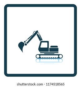 Icon of construction excavator. Shadow reflection design. Vector illustration.