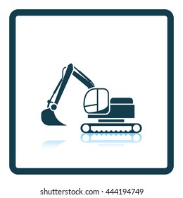 Icon of construction excavator. Shadow reflection design. Vector illustration.