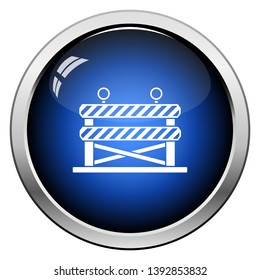 Icon Of Construction Fence. Glossy Button Design. Vector Illustration.