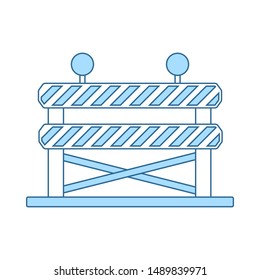 Icono De La Valla De Construcción. Línea Delgada Con Diseño De Relleno Azul. Ilustración vectorial.