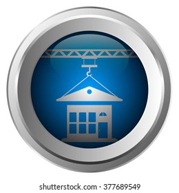 Icon for construction of houses, metal button