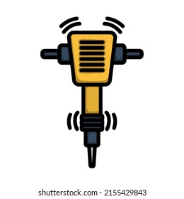 Icon Of Construction Jackhammer. Editable Bold Outline With Color Fill Design. Vector Illustration.