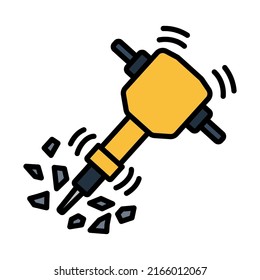 Icon Of Construction Jackhammer. Editable Bold Outline With Color Fill Design. Vector Illustration.