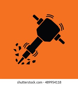 Icon of Construction jackhammer. Orange background with black. Vector illustration.