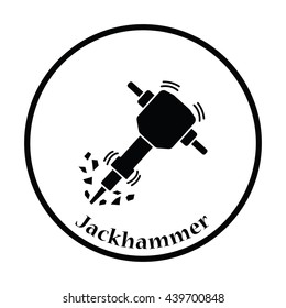 Icon of Construction jackhammer. Thin circle design. Vector illustration.