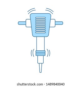 Icon Of Construction Jackhammer. Thin Line With Blue Fill Design. Vector Illustration.