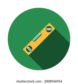 Icon Of Construction Level. Flat Circle Stencil Design With Long Shadow. Vector Illustration.