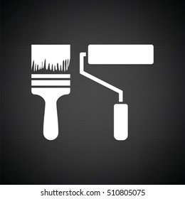 Icon of construction paint brushes. Black background with white. Vector illustration.