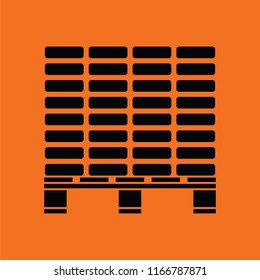 Icon of construction pallet . Orange background with black. Vector illustration.