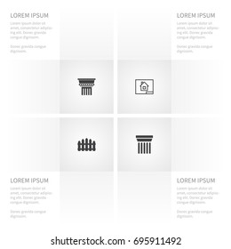 Icon Construction Set Of Column, Paper, Ornate And Other Vector Objects. Also Includes Column, Fence, History Elements.