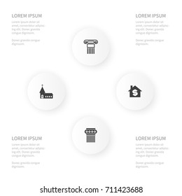 Icon Construction Set Of Sculpture, Chapel, House And Other Vector Objects. Also Includes House, History, Chapel Elements.
