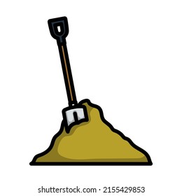 Icon Of Construction Shovel And Sand. Editable Bold Outline With Color Fill Design. Vector Illustration.