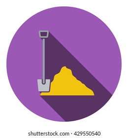 Icon of Construction shovel and sand. Flat design. Vector illustration.