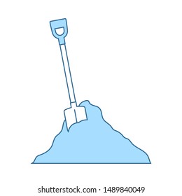 Icon Of Construction Shovel And Sand. Thin Line With Blue Fill Design. Vector Illustration.