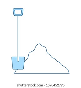 Icon Of Construction Shovel And Sand. Thin Line With Blue Fill Design. Vector Illustration.