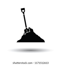 Icon of Construction shovel and sand. White background with shadow design. Vector illustration.