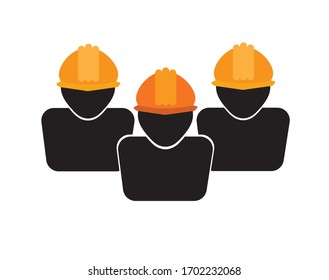 Icon of the construction team. People in helmets (construction brigade). Construction, business, team.


