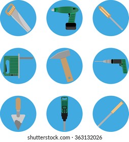 Icon construction tools set. Industrial equipment, drill instrument, wrench screwdriver. Vector art abstract unusual fashion illustration