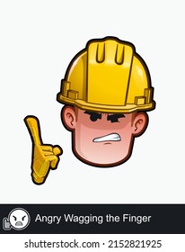 Icon of a construction worker face with Angry Wagging the Finger emotional expression. All elements neatly on well described layers and groups.